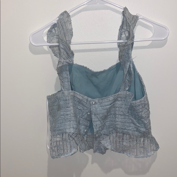 blue JOA ruffle sleeve tank - Picture 3 of 4